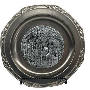 Vintage German 3D Souvenir Metal Plate Neuschwanstein Castle Bavaria Resin Image
